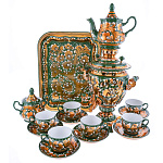 0072619 Самовар электрический+сервиз на 6 перс "КУДРИНА" на зеленом поднос прямоуг