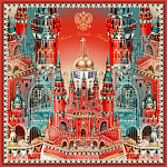 500021 Сувенирный платок "Москва - Кремль - Фаберже", 90*90, 70% шёлк 30% вискоза МД Нины Ручкиной