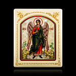 0066527-0025 Икона рукописная Ангел Хранитель перламутр 150-180 мм белая рама