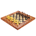 Шахматы деревянные с инкрустацией и фигурами из янтаря "Готика"
