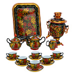 0090138-Самовар 3л "Хохломской с сервизом.РЯБИНА"3л на 6 пер.