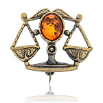 0059703/2776.4 Брошь ЗНАК ЗОДИАКА ВЕСЫ (коньячный)