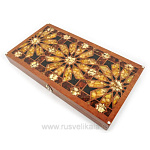 0013353 Нардовая доска  с фишками "Орнамент" 60*64*7см Янтарь, Карельская береза