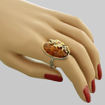 720016/ср.вес.7,33г-фианит  Серебро 925* КОЛЬЦО вст.Янтарь р/п 