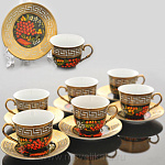 0011493-чай  Хохлома  Чайный набор  6персон  в П/У (h=7.5 d=9 л блюдце d=14.5)