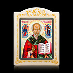 0066571-0069 Икона рукописная Николай Чудотворец перламутр 160-195 мм белая рама