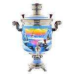 0056114/7л-банка Самовар жаровой "Русская зима"латунь, роспись