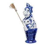 0063339 Гжель Скульптура "БАБА ЯГА с дер. метлой"  в кобальте  