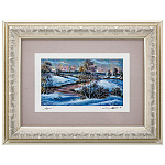 0028123/Т/27*22см КАРТИНА Перламутровая "ЗИМНЯЯ РЕКА" в раме, паспарту 27*22см