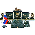 172171 Нат.камень Письменный набор "ТИГР" 15пр. Ит.Мрамор зел, бронза
