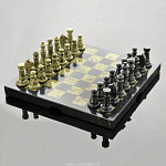 25381/35*35/Зк  Нат.камень ШАХМАТЫ в комплекте Змеевик, в чемодане (кож-зам)