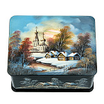 0072497 ШКАТУЛКА с художественной росписью Зима перламутр 10,5*8*5,5 см