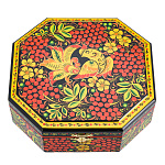 67904/17*16-кр Хохлома Шкатулка ВОСЬМИУГОЛЬН., рябина+птица Р 30 Н 0549