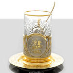 0019034/с блюдцем Златоуст Чайный набор " Г.ПОБЕДОНОСЕЦ":Подстаканник+ч/л+блюдце  в ПУ