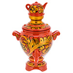 0072527  Хохлома Самовар "ЗОЛОТАЯ КУДРИНА" на красном 23см