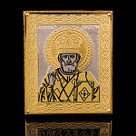 Икона с позолотой и эмалью "Николай Чудотворец". Златоуст 6,5х5,5 см