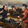 Картина янтарная "Охотники на привале" 60х80 см, фотография 1. Интернет-магазин ЛАВКА ПОДАРКОВ