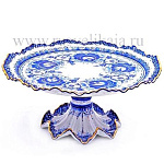 /зол Гжель Тортница "Ажурная"в золоте 36*16см Авт. Алехин С.С. (0398)