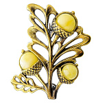 0051015/2179.4 Брошь Веточка Желуди осенняя пора (белый)