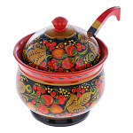 00107221/22*18-20  Хохлома СУПНИЦА С ПОЛОВНИКОМ 22*18-20см в ассортименте