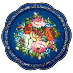 202808/d=33см  Поднос с росписью "Цветы"круглый волнистый край синий