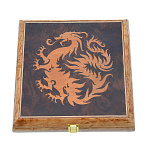 0076131 Нат.дерево ШКАТУЛКА ДРАКОН, карел береза,кор ореха,платан23*23*6 см