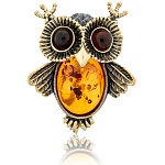 0049797/1333.4 Брошь Совушка Красотка (коньячный)