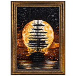 0090371- Картина янтарная "Закат. Парусник" 60*40 см
