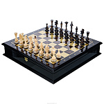 Шахматный ларец с фигурами из янтаря "Капучино" 48х48 см