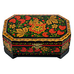 Шкатулка "Птица и клубника". Хохлома