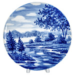  Гжель Тарелка сувенирная настенная ЗИМА диаметр 20 см