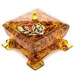 0068515/НП Изделия из янтаря ШКАТУЛКА квадратная  "Ветка адониса" 11*11*9см