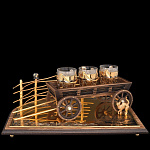 0028384 Златоуст НАБОР: три рюмки на подставке "ТЕЛЕГА" позолота, хрусталь, в ПУ