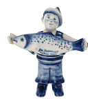  Гжель Скульптура "Рыбак" 10*10см Авт. Карпухин С. 