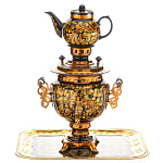 0060669-3л Самовар электрический "КУДРИНА ЗОЛОТАЯ" 3л в наборе  3 предмета черный фон