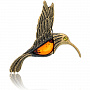 Брошь с янтарем "Колибри" (коньячный), фотография 2. Интернет-магазин ЛАВКА ПОДАРКОВ