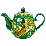 0090327  ХОХЛОМА чайник "ЛАНДЫШ" зеленый  фон (форма 6) 0,7