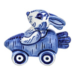  Гжель Скульптура КРОЛИК НА АВТО-МОРКОВКЕ высота 7,5 см