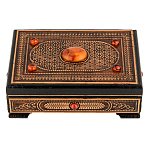 Шкатулка прямоугольная из бересты с янтарем