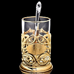 0022321 Златоуст ПОДСТАКАННИК "Овен"со стаканом и ложкой, позолота, в П/У