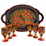 0048853 Хохлома НАБОР ДЛЯ КОНЬЯКА на овальном подносе