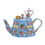0068717/ЦВЕТ Гжель Чайник "Стол" коллекционный (цветной )