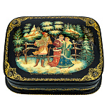 0071606/11*9см Лаковая миниатюра Палех ШКАТУЛКА "У ПЛЕТНЯ" Бахирева