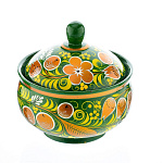 0021683/11,5*12см-зел-ф Хохлома САХАРНИЦА 11,5*12см без ложки, зеленый фон
