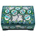 00647294/20*14см Хохлома Шкатулка-сундучок"ЦВЕТЫ СЕРЕБРИСТЫЕ" зеленый фон Р21