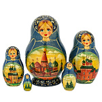 0073119   -5м12см Матрешка "ХРАМ ВАСИЛИЯ БЛАЖЕННОГО" синий платок