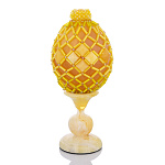 0059838-НП /11см Изделия из янтаря ЯЙЦО пасхальное оплетенное "РОМБ" на подставке 