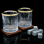 0080383 Златоуст НАБОР ДЛЯ ВИСКИ (нат. камни, 2 бокала, 2 поставки)