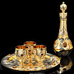 0022176 Златоуст Набор Штоф + 3 стакана, Блюдо Кабошоны в П/У (744)