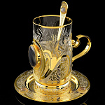 0024974/Агат Златоуст Подстаканник+стакан+ложка"Агат" (Кабошоны) (345/10)